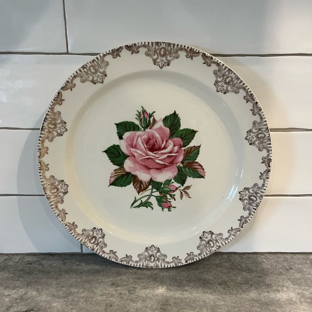 Vintage Paden City Pottery “American Rose Plate with 22k gold edging